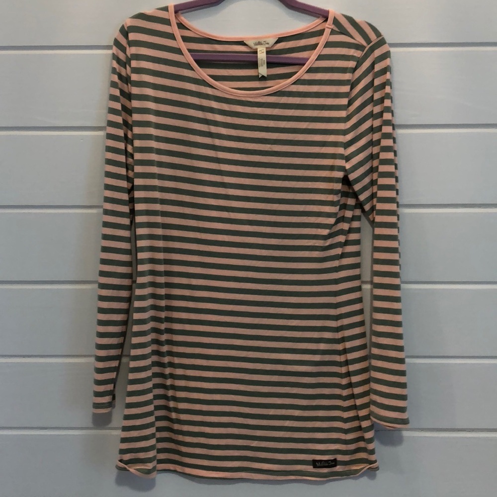 Light pink and army green stripe long sleeve tee